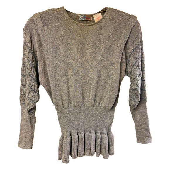 Vintage Gil Aimbez Knits for lei Taupe Marled Knit Peplum Sweater - Picture 4 of 7